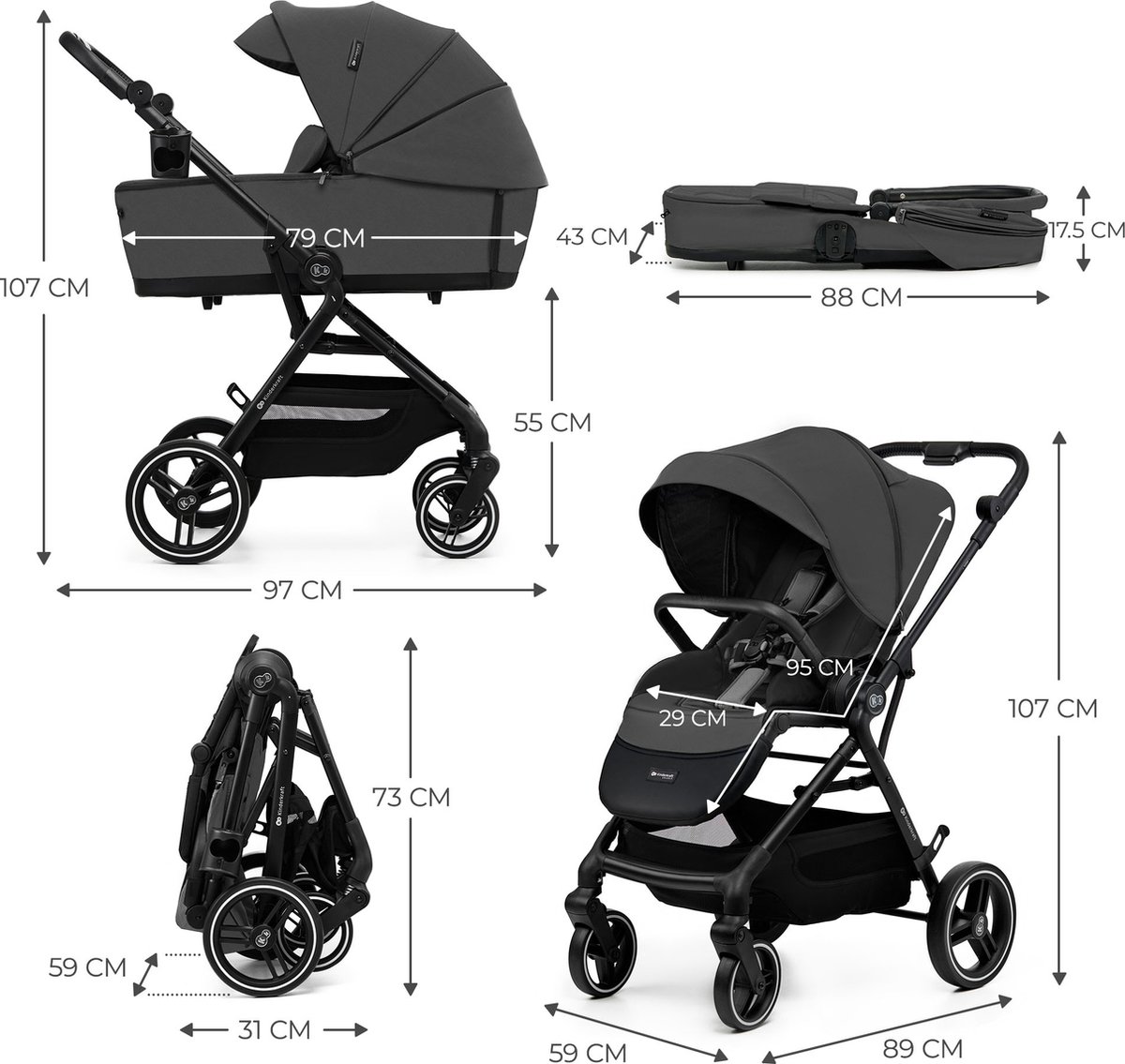 Kinderkraft YOXI 2-in-1 Kinderwagen Lichtgewicht & - afbeelding 2