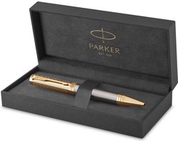 Parker Ingenuity Parker Pioneers Collection balpen | grijze lak met gouden dop en details | medium punt | zwarte inkt | met Geschenkdoos
