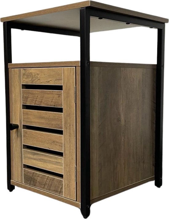 Table de chevet Lana- avec porte et étagère réglable - noir/chêne - noir/chêne - pieds réglables - 40 x 40 x 59cm