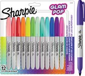 Sharpie Glam Pop Permanent Markers | Fijne Punt voor Gedurfde Details | Verschillende kleuren | 12 Markers