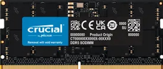 Crucial CT16G56C46S5 - DDR5 (SO-DIMM) - 16 GB: 1 x 16 GB - 262-PIN - 5600 MHz / PC5-44800 - CL46 - niet-gebufferd - 1.1 V - niet-ECC - zwart