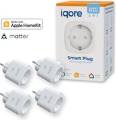 iqore - 4-pack - Slimme stekker WiFi - APPLE HOMEKIT - met ondersteuning voor MATTER - 16A 3680W Smart plug met Stroomverbruikmeter, Energiemeter en Timer - Compatibel met Apple Homekit / Siri, Google Home - Smart Life app