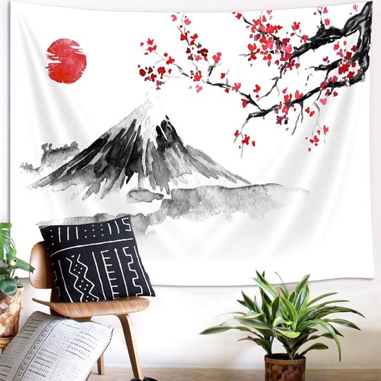 Japans decoratie-tapijt Fuji-tapijt voor slaapkamer esthetische rode zon muurhangend voor kamerdecoratie (L/150x200cm)
