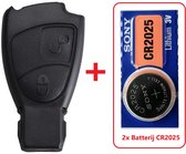 Clé de voiture 2 boutons boîtier de clé intelligente + Batterie CR2025 adaptée pour clé Mercedes / Classe C / Classe E / CL / SL / CLK / SLK / Sprinter / Vito / Mercedes.