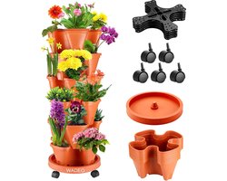 Plantentoren met stapelbare plantenbakken, 6 verdiepingen tellende verticale tuin voor groenten, aardbeien, kruiden en bloemen, geschikt voor binnen en buiten (rood)