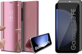 Hoesje geschikt voor Samsung Galaxy S23 FE - Privacy Screenprotector Volledig Dekkend Glas - Spiegel Book Case Rosegoud