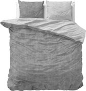 dekbedovertrek Luxe en flanelle double face gris - 240x200/220 (lits jumeaux) - douce et chaude - idéale contre le froid - look intemporel - avec boutons pressions pratiques