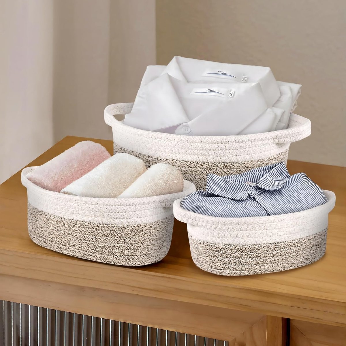 Paniers De Rangement En Corde De Coton Tressé Avec Couvercle - 23x15x10 Cm - Pour Bijoux, Jouets, Cosmétiques