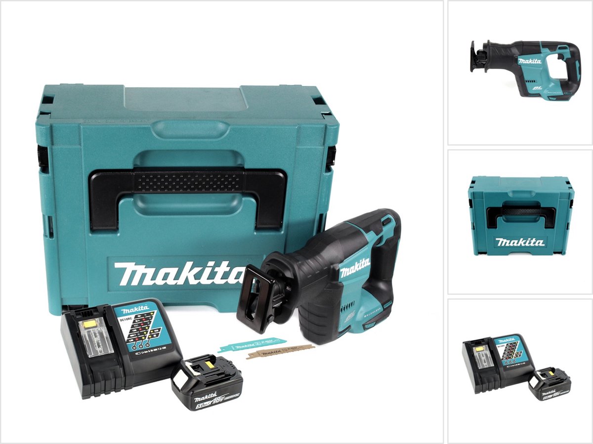 Makita DJR 188 RT1J Accu Reciprozaag 18 V Borstelloze Reciprozaag in Makpac + 1x 5.0 Ah accu + lader