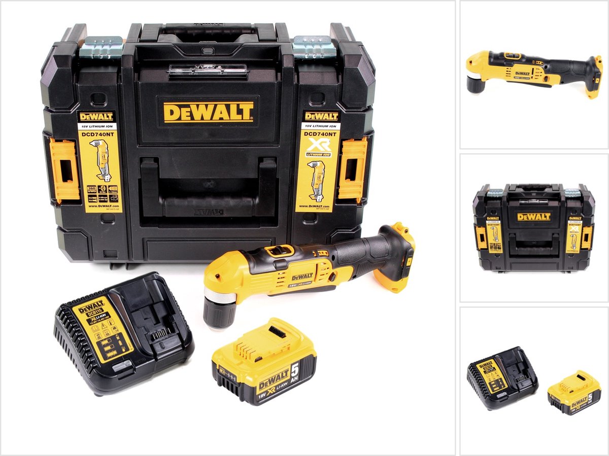 Dewalt DCD 740 P1 accu-haakse boormachine + 1x 5,0 Ah accu + oplader + TSTAK