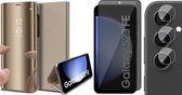 Hoesje geschikt voor Samsung Galaxy S23 FE - Privacy Screenprotector Volledig Dekkend Glas & Camera - Spiegel Book Case Goud