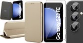 Hoesje geschikt voor Samsung Galaxy S23 FE - Screenprotector Glas & Camera - Wallet Book Case Goud