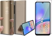 Hoesje geschikt voor Samsung Galaxy A05s - Screenprotector Glas - Spiegel Book Case Goud