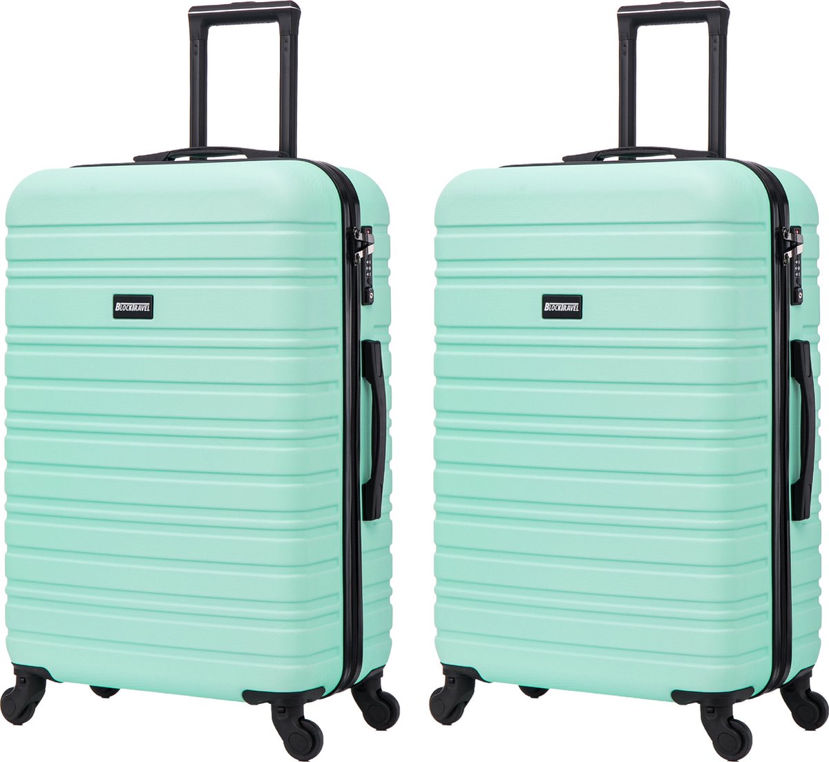 BlockTravel - kofferset - 2 delig - ABS - ruimbagage - met wielen afneembaar - 74 liter - inbouw TSA slot - lichtgewicht - mint groen