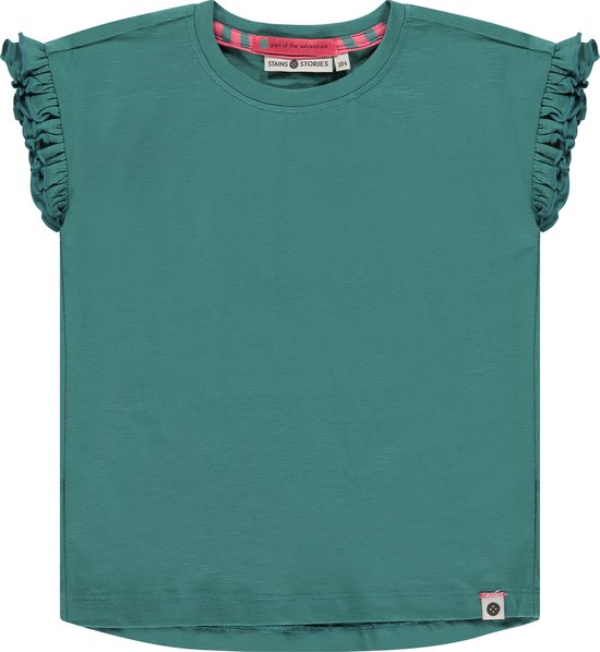 Stains and Stories girls shirt short sleeve Meisjes T-shirt - EMERALD - Maat 98