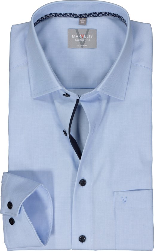 MARVELIS comfort fit overhemd - structuur - lichtblauw - Strijkvrij - Boordmaat: 40