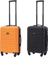 BlockTravel kofferset 2 delig ABS handbagage met wielen afneembaar 39 liter - inbouw TSA slot - zwart - oranje