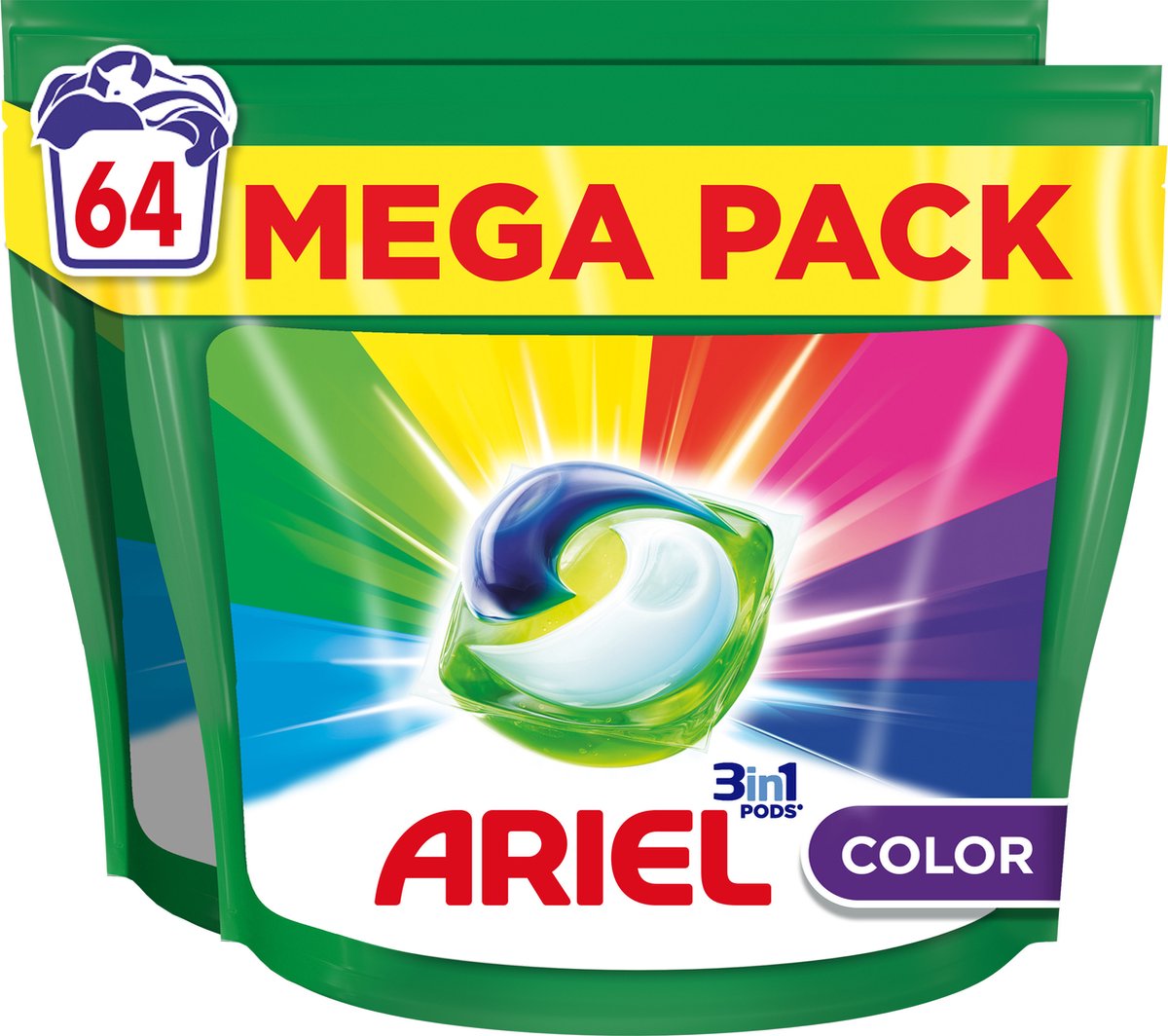 Ariel 3in1 Wasmiddel Pods - Kleur - 64 Capsules op Prijzenvolger.com