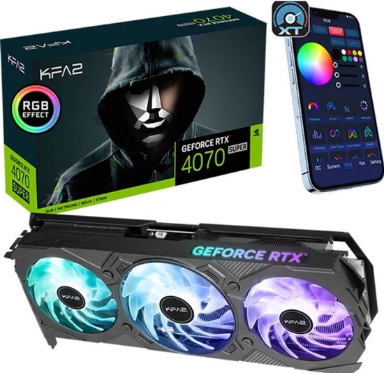 KFA2 GeForce RTX 4070 SUPER EX Gamer 1-Click OC - Videokaart - 12GB GDDR6X - PCIe 4.0 - 1x HDMI 2.1a - 3x DisplayPort 1.4 - NVIDIA G-SYNC - VR Ready - zwart