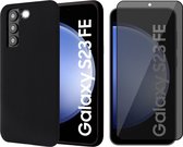 Hoesje geschikt voor Samsung Galaxy S23 FE - Privacy Screenprotector Volledig Dekkend Glas - Mat Back Case Zwart