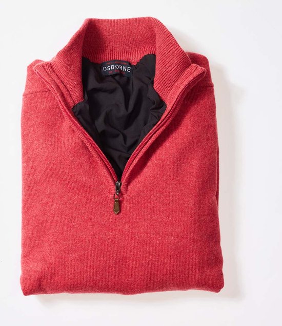 Osborne Knitwear Windstopper trui met halve rits heren - Sweater heren in Lamswol - Pullover Heren - Rouge - Zwarte voering - 2XL