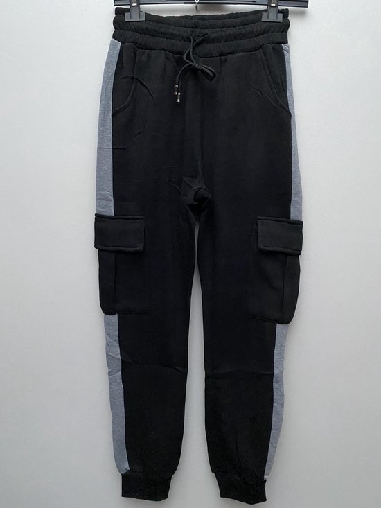 Comfortabele broek met zakken - zwart met grijze streep - unisex - maat M