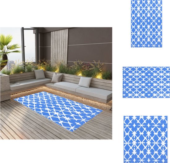 vidaXL Tuintapijt Blue/White 160x230 cm - PP-materiaal - dubbele jacquard - Buitenkeuken