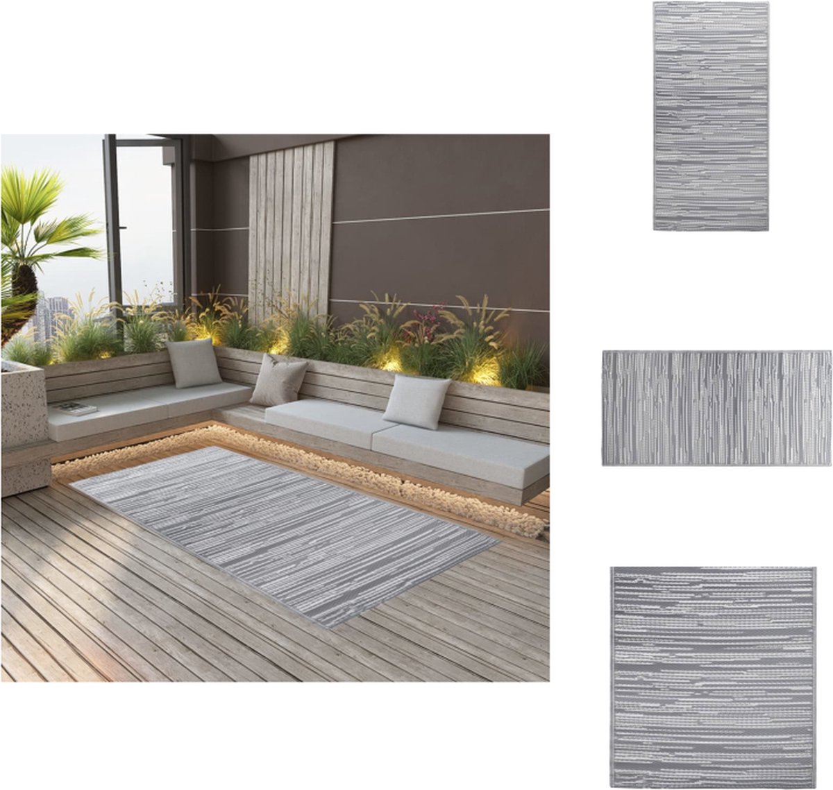 VidaXL Tuintapijt Grijs 190 x 290 cm PP-materiaal jacquard-patroon Buitenkeuken