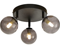 Olucia - AMER - Badkamerplafondlamp - Zwart / Grijs - Geschikt voor Badkamer - Vorm: Rond