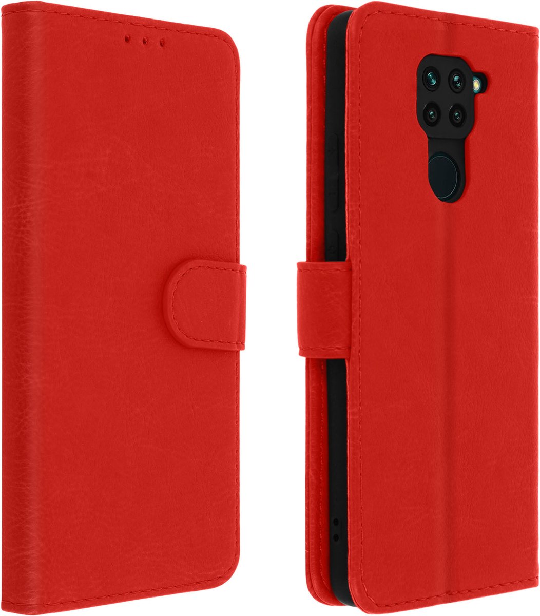 Avizar Foliohoes Geschikt voor Redmi Note 9 portefeuille en videohouder, Rood