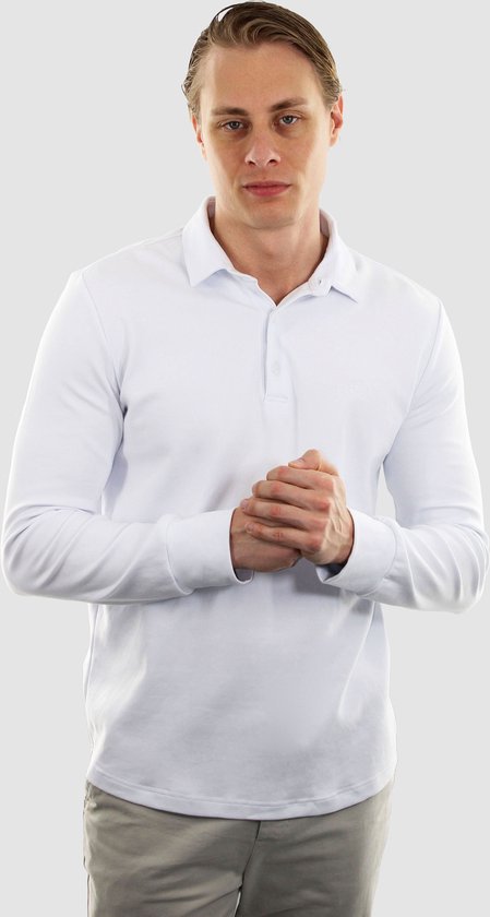 Vercate - Heren Polo Lange Mouw - Strijkvrij Poloshirt - Wit - Slim Fit - Excellent Katoen - Maat M