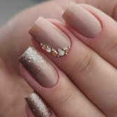 Press On Nails - Nep Nagels - Bruin - Beige - Glitter - Short Oval - Manicure - Plak Nagels - Kunstnagels nailart - Zelfklevend - 2B