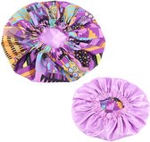Afrikaanse Roze / Paarse Kente Print Satijnen Slaapmuts AfricanFabs® / Hair Bonnet
