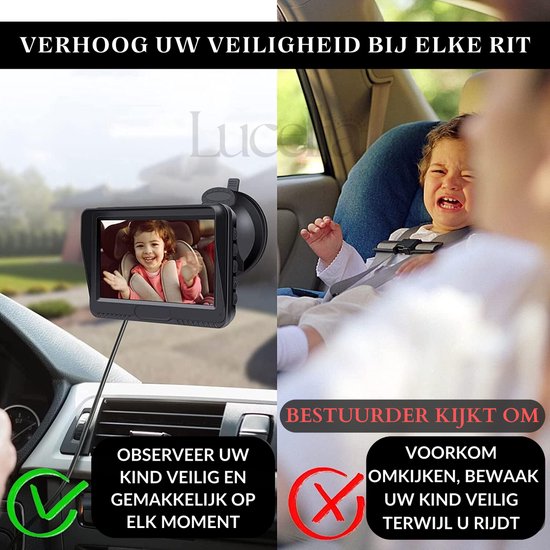 Generieke babyautocamera eenvoudige installatie: plug-play 360 rotatie achtercamera voor 2 kinderen achter gezicht autocamera helder nachtzicht auto babymonitor AMTIFO A3
