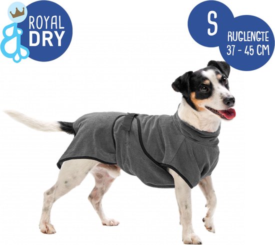 Royal Dry Badjas Hond - Microvezel Hondenbadjas - S - Ruglengte 37-45 cm - Grijs