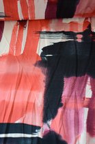 Tricot met vlakken roze, oranje en zwart 1 meter - modestoffen voor naaien - stoffen Stoffenboetiek