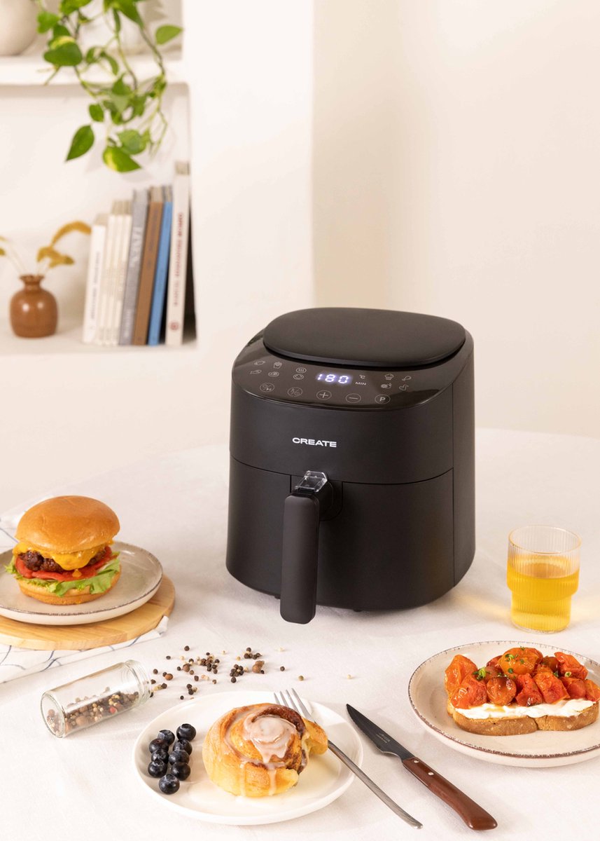 CREATE FRYER AIR PRO COMPACT - Olievrije friteuse 3,5L -  8 voorgeïnstalleerde programma's - 220°C - Zwart