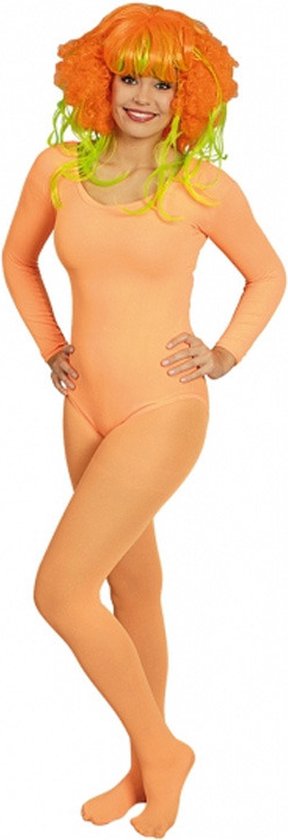 Oranje verkleed bodysuit lange mouwen voor dames - Verkleedkleding/carnavalskleding verkleedaccessoires 36/40