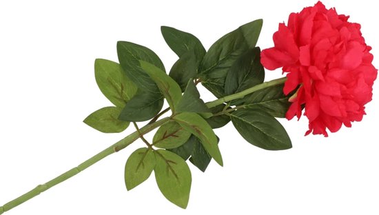 DK Design Kunstbloem pioenroos - rood - zijde - 71 cm - kunststof steel - decoratie bloemen