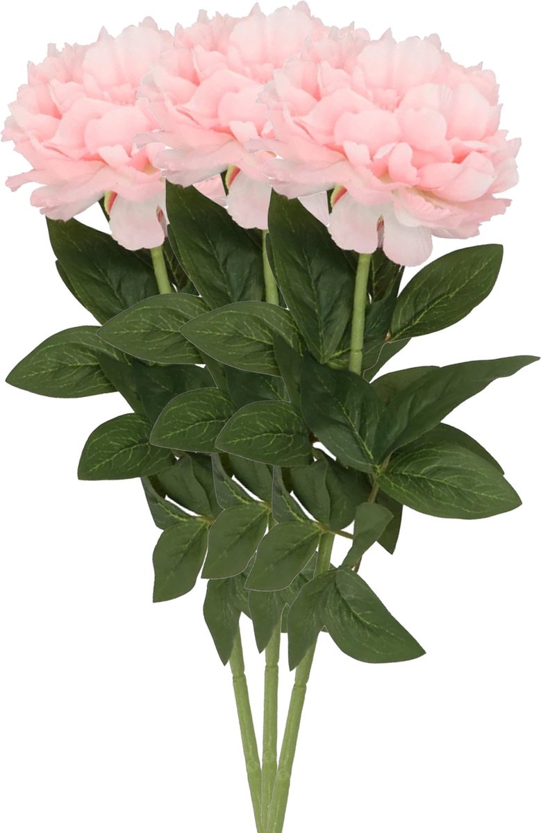DK design Kunstbloem pioenroos - 3x - licht roze - zijde - 71 cm - kunststof steel - decoratie bloemen Lichtroze