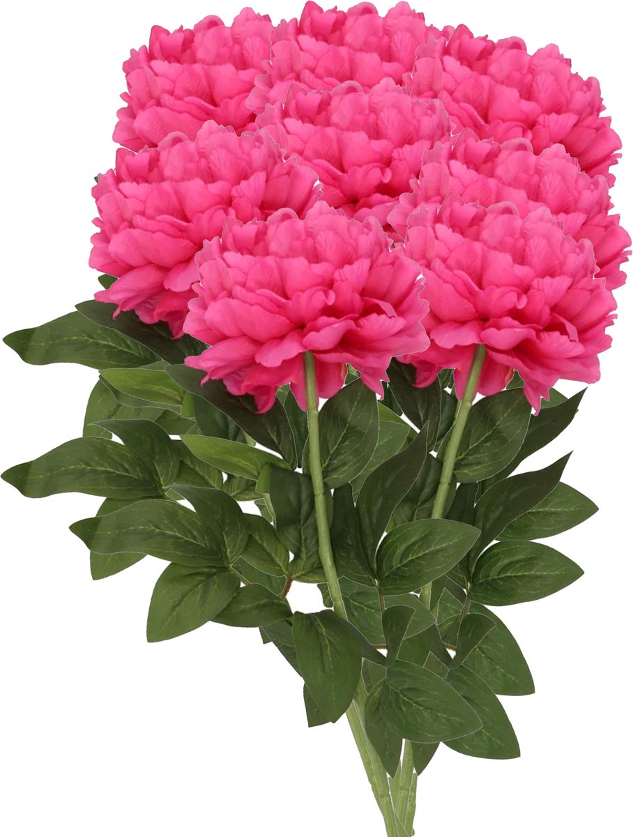 DK design Kunstbloemen boeket pioenroos - 8x - roze - zijde - 71 cm - kunststof steel - decoratie