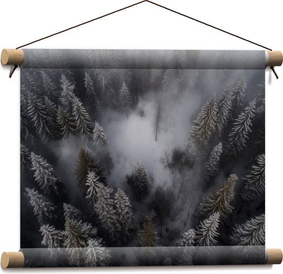 Textielposter - Bomen - Bos - Sneeuw - Bovenaanzicht - 40x30 cm Foto op Textiel