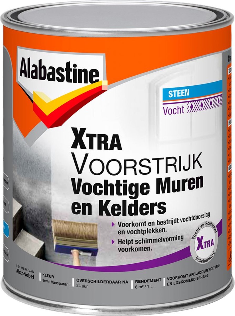 Alabastine Xtra Vochtige Muren en Kelders Voorstrijk - Wit - 1 liter - Alabastine