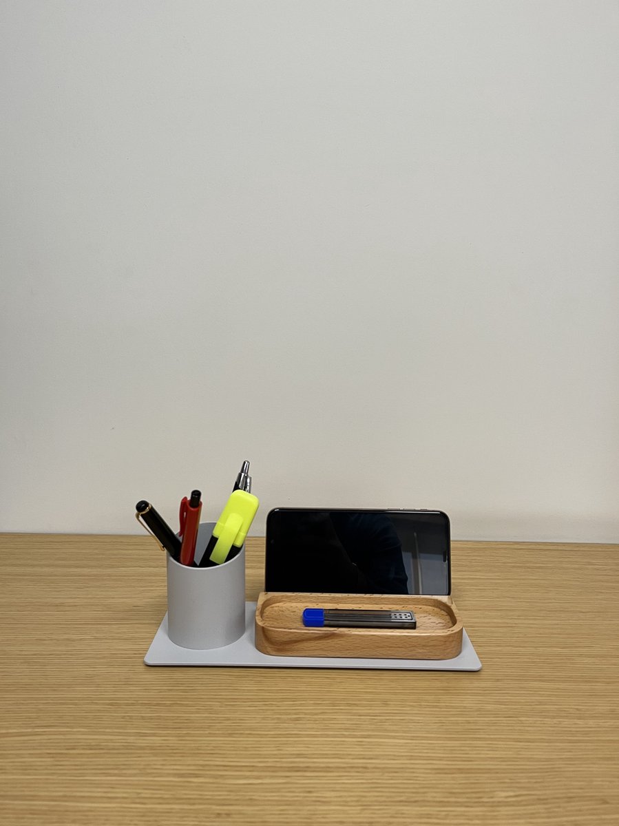 Furni24 Bureau-organizer pennenhouder, telefoonstandaard (10x10x25 cm, grijs)