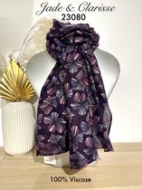 Lange dames sjaal Desi gebloemd motief paars zwart lila roze mauve goud