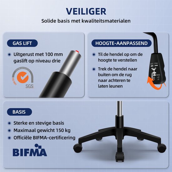 Ergonomische Bureaustoel - Bureaustoel - Bureaustoelen voor Volwassenen - 150 Kg - Elekiatech