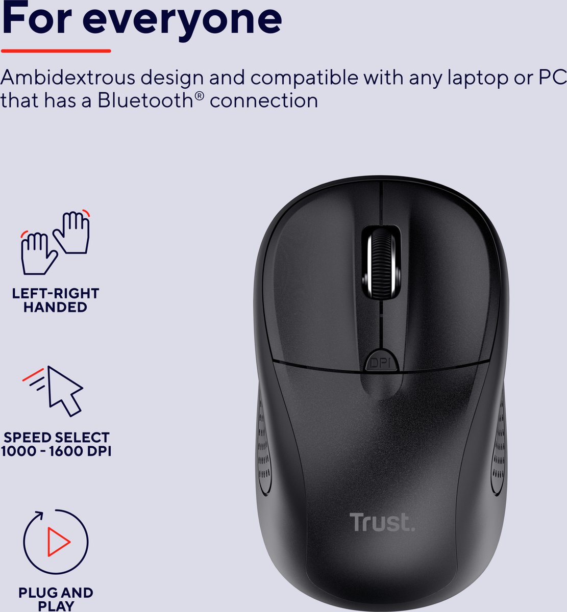 Trust Primo - Draadloze Muis - Bluetooth - Compact - Links- en Rechtshandig - Zwart thumbnail 5