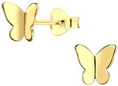 Joy|S - Zilveren vlinder oorbellen - 7 x 7 mm - fladderend vlindertje oorknoppen - 14k goudplating