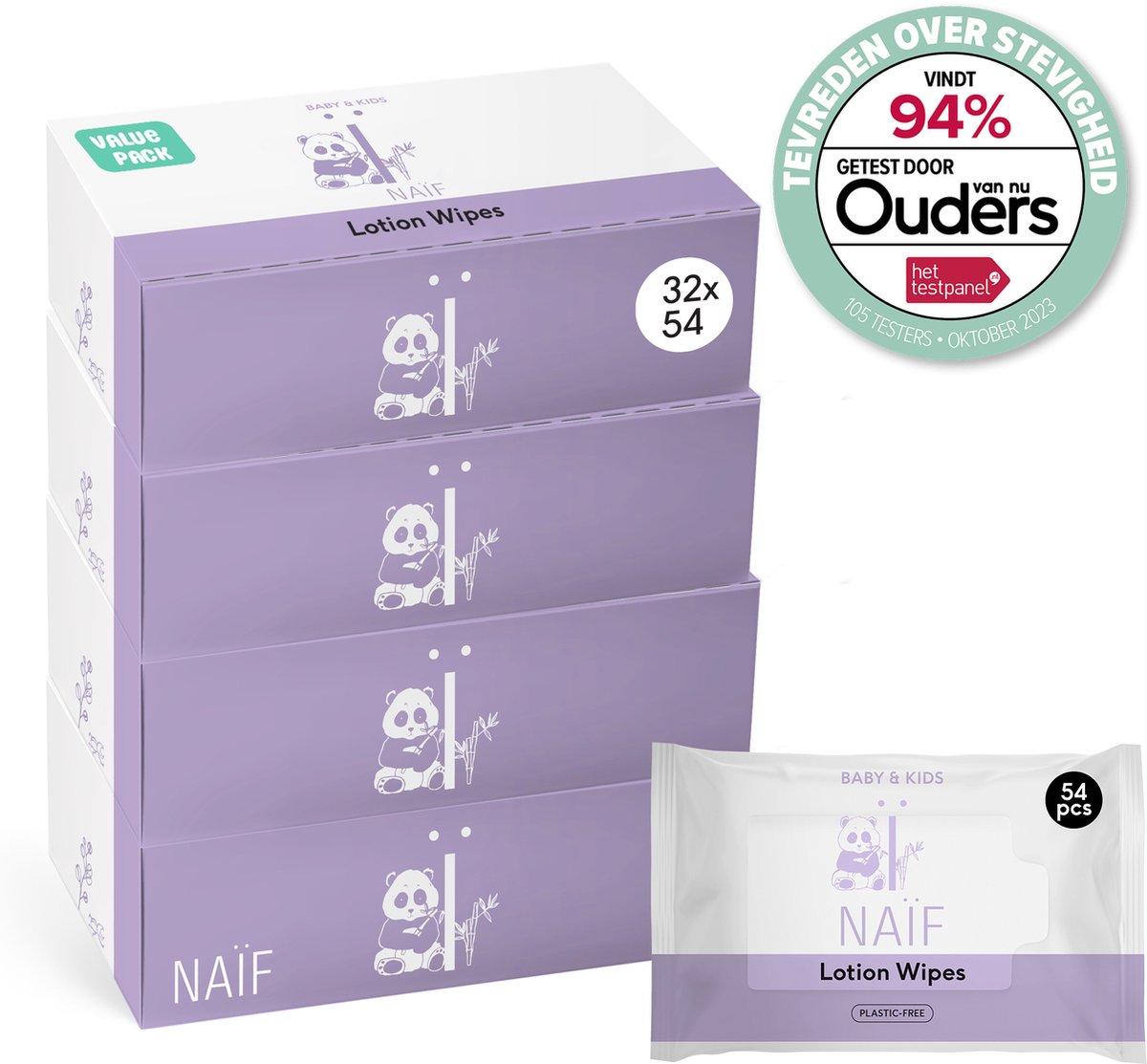 Goedkoopste Naïf - Plasticvrije Billendoekjes Lotion - 1728 doekjes (32 stuks x 54 doekjes