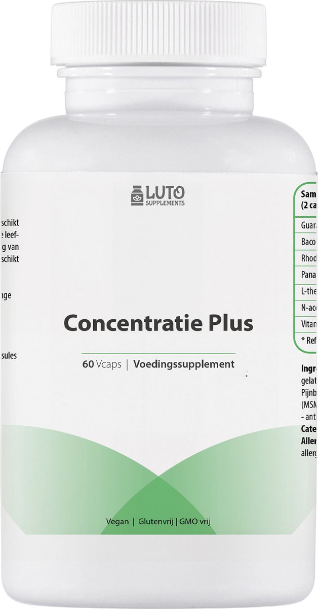 Goedkoopste Luto Supplements - Concentratieboost - Natuurlijke studeerpil - vitamine B6, Guarana, Bacopa Monnieri, Rhodiola Rosea, Panax Gingseng, L-theanine en NAC - vegan - 60 Vcaps